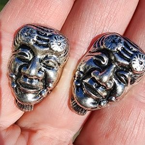 Vintage sterling silver figural face Mens cufflinks whimsical jewelry